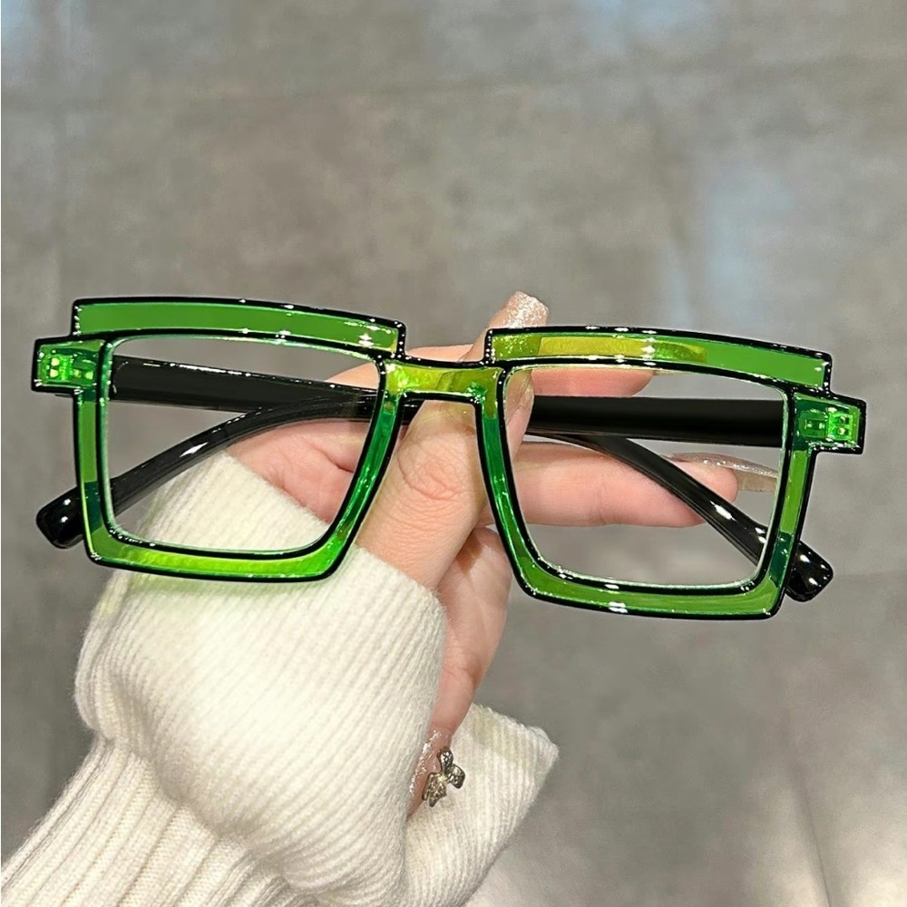 Manga Cartoon Anti-blue Light Color block Eyeglasses In Green - Picture 2 of 12